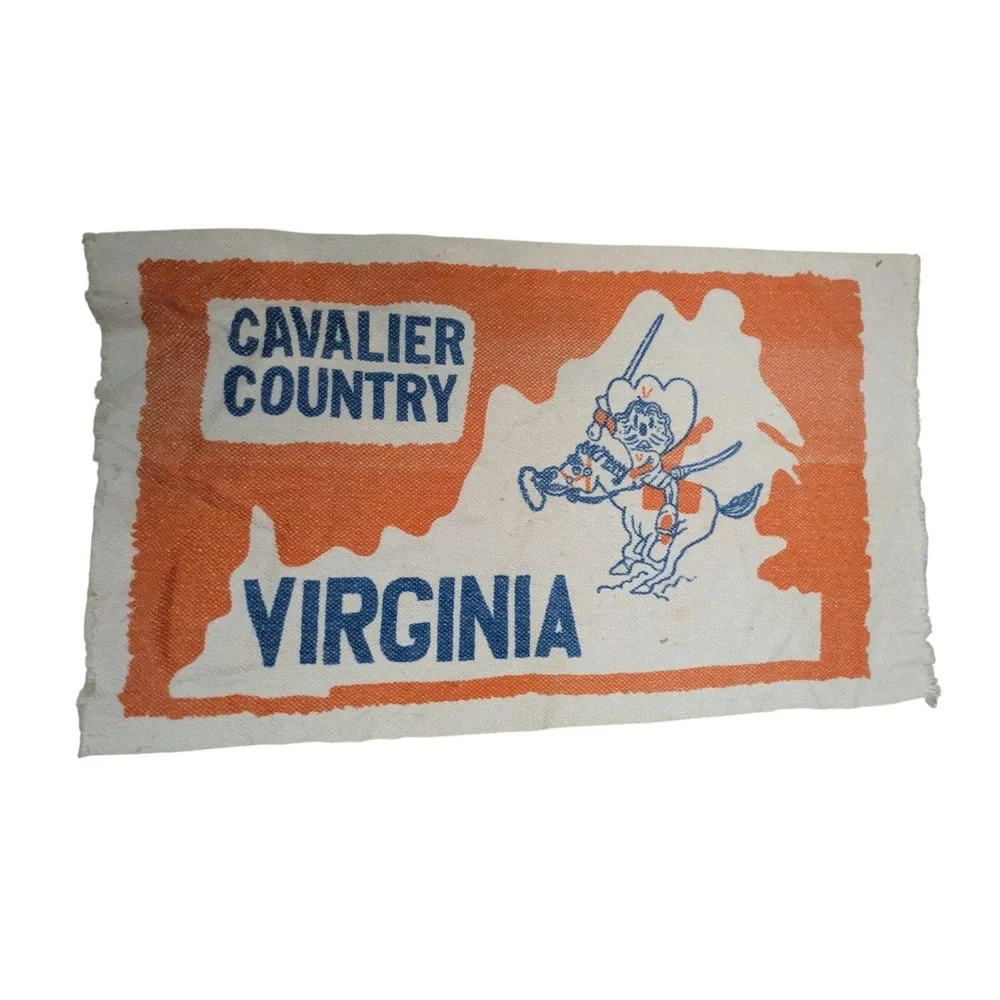 Vintage Cavalier Country Virginia Woven Rug Wall Hanging Orange Blue 40x23